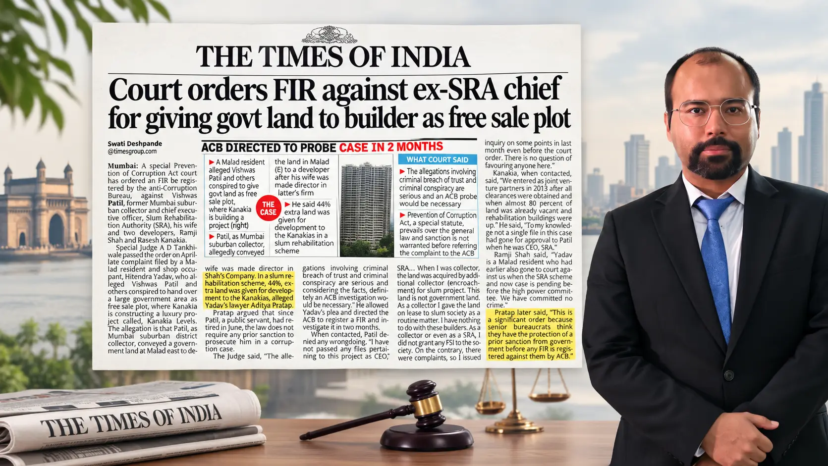 Court orders FIR against ex-SRA chief for giving govt land to builder as free sale plot